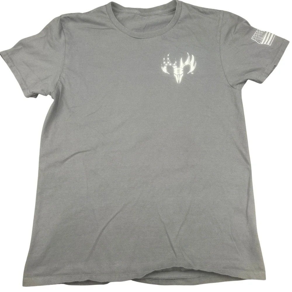 Buck Wear Mens These Colors Dont Run Reload T-Shirt Small Gray American Flag Tee